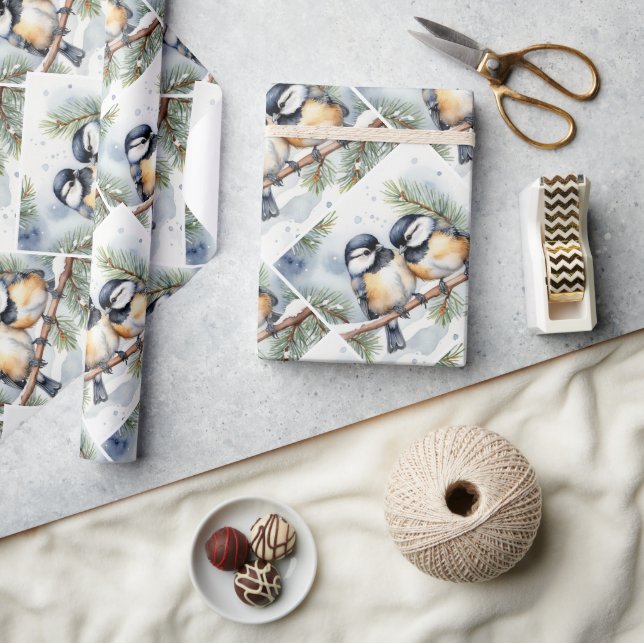  Watercolor Cute Little Chickadee Bird Nature Wrapping Paper (Crafts)