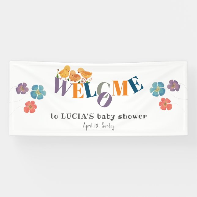 Watercolor Cute Little Chicken Baby Shower Welcome Banner (Horizontal)