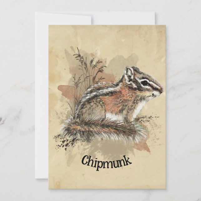 Watercolor Cute Little Chipmunk Animal Wildlife  Card (Front)