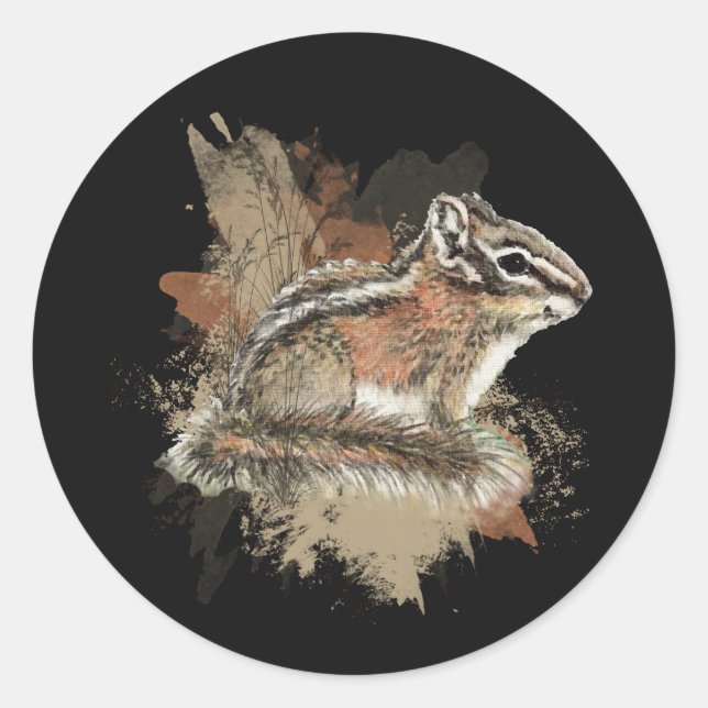 Watercolor Cute Little Chipmunk Animal Wildlife  Classic Round Sticker (Front)