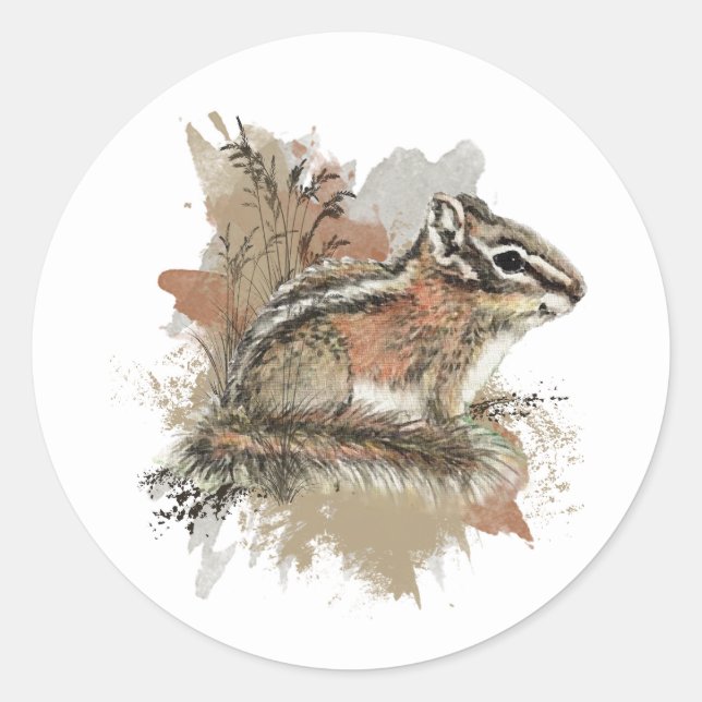 Watercolor Cute Little Chipmunk Animal Wildlife Classic Round Sticker (Front)