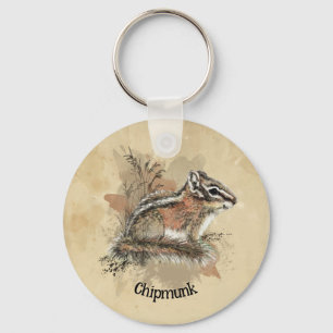 Watercolor Cute Little Chipmunk Animal Wildlife Key Ring