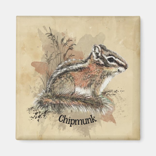 Watercolor Cute Little Chipmunk Animal Wildlife  Magnet (Front)