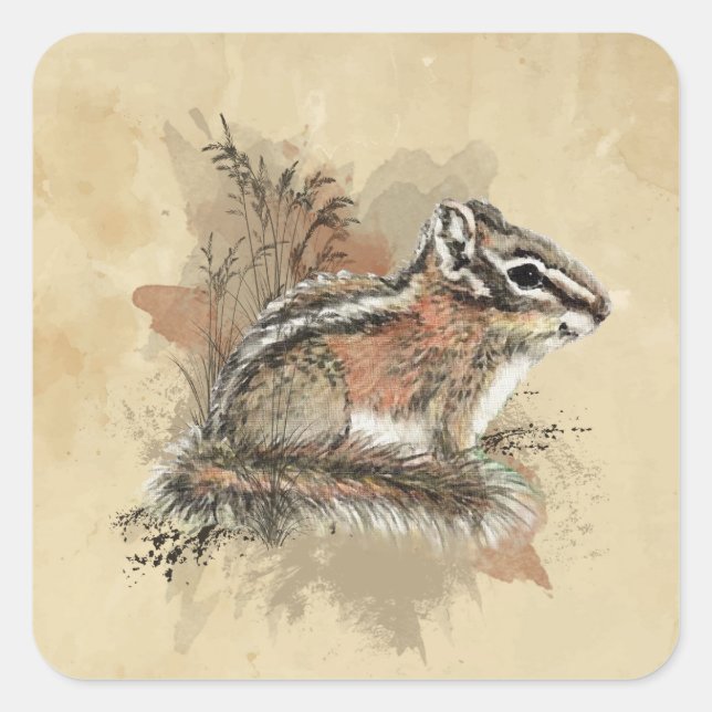 Watercolor Cute Little Chipmunk Animal Wildlife   Square Sticker (Front)
