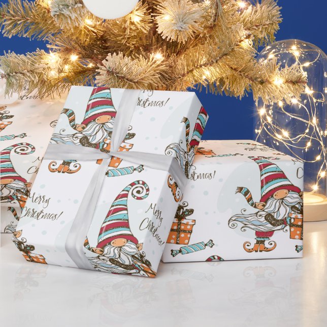 Watercolor Cute Little Merry Christmas Elf Gnome Wrapping Paper (Holidays)