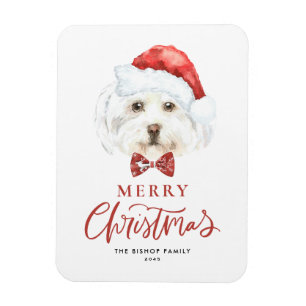 Watercolor Cute Maltese Santa Merry Christmas Magnet
