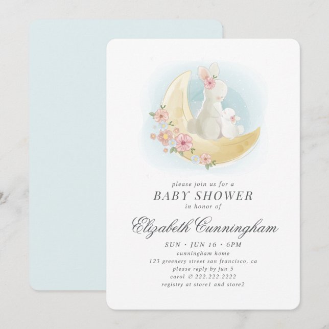 Watercolor Cute Mama Rabbit Baby Shower Invitation (Front/Back)