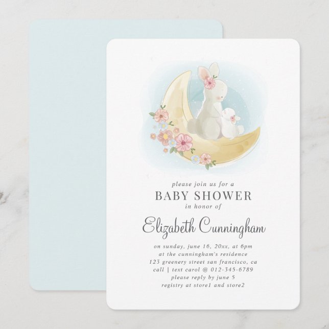 Watercolor Cute Mama Rabbit Baby Shower Invitation (Front/Back)