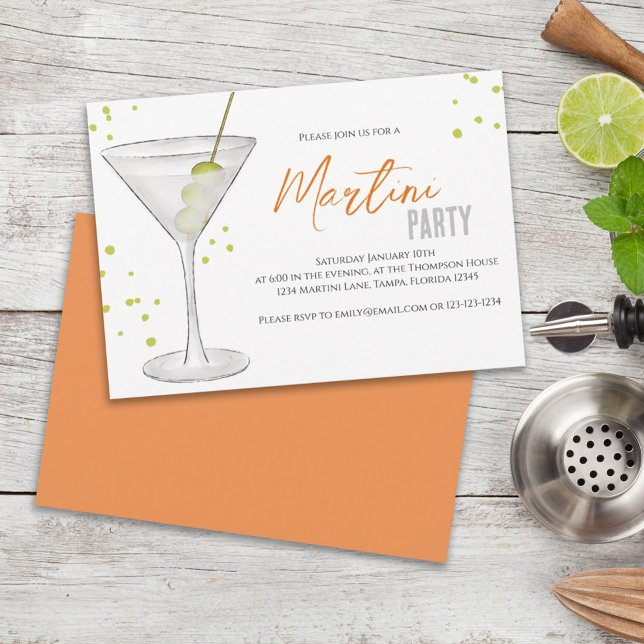 Watercolor Cute Martini Party Whimsical Fun Drinks Invitation (Creator Uploaded)
