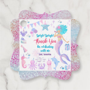 Watercolor Cute Mermaid Birthday Party Thank You Favour Tags