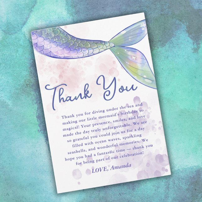 Watercolor Cute Mermaid Tail Thank You Cards (Creator Uploaded)