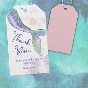 Watercolor Cute Mermaid Tail Thank You Gift Tags