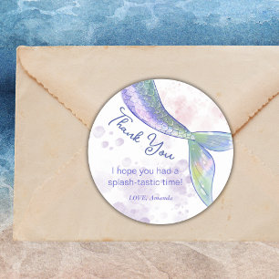 Watercolor Cute Mermaid Tail Thank You Stickers