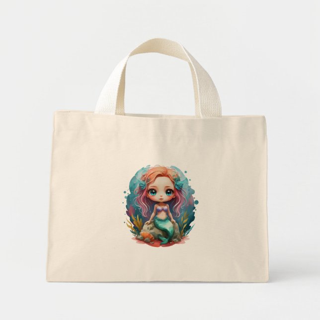 Watercolor cute mermaid Tiny Tote (Front)