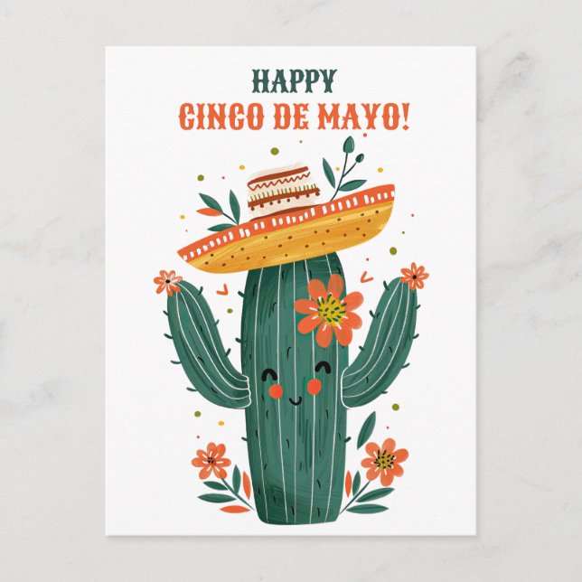 Watercolor Cute Mexican Cactus Happy Cinco de Mayo Postcard (Front)