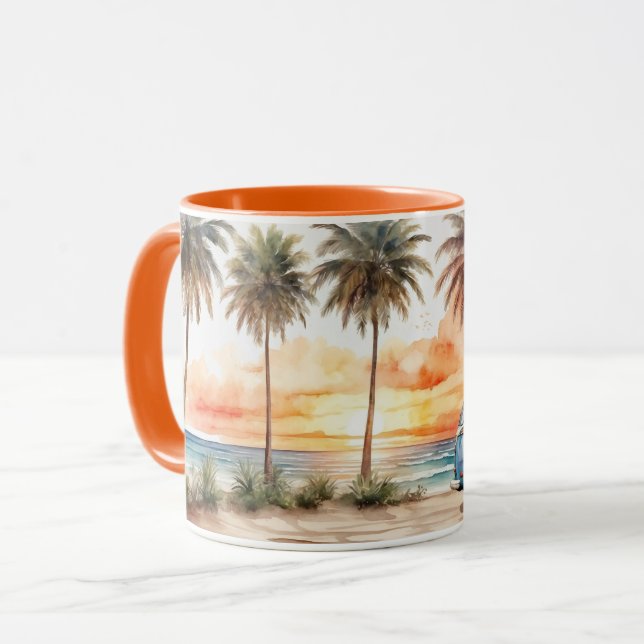Watercolor Cute Modern Sunset Beach Life Mug (Front Left)