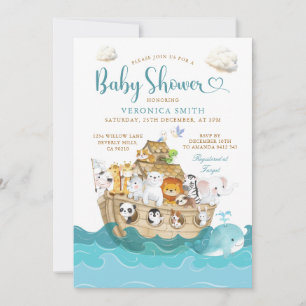 Watercolor Cute Noah's Ark baby shower adventure Invitation