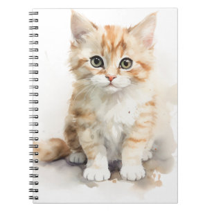 WATERCOLOR CUTE ORANGE TABBY KITTEN NOTEBOOK