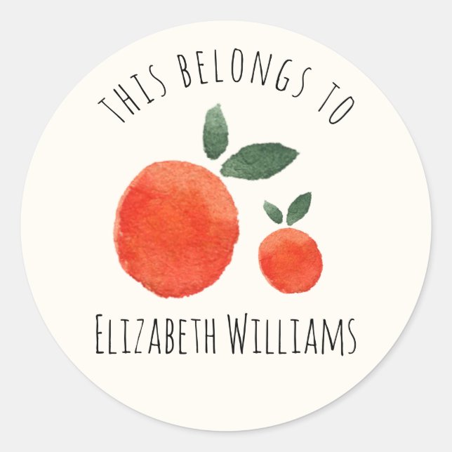 Watercolor Cute Oranges Personalised School  Classic Round Sticker (Front)
