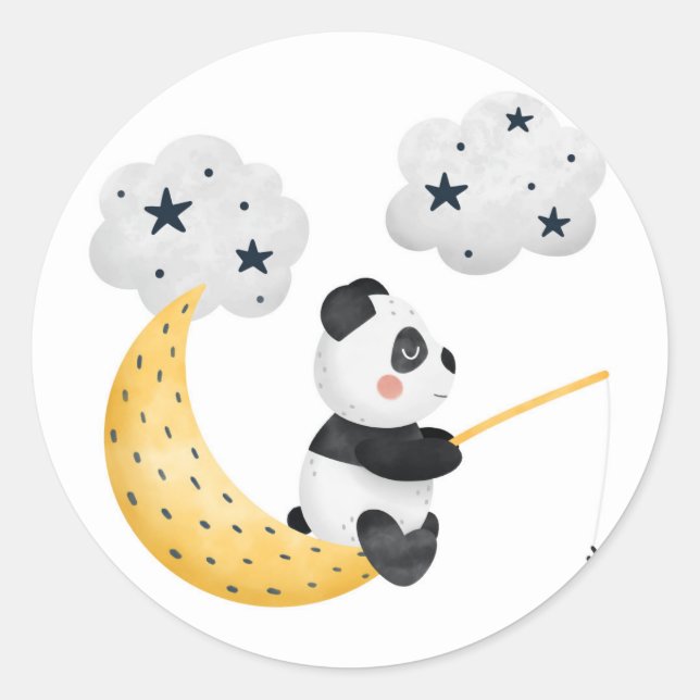Watercolor Cute Panda Twinkle Twinkle Baby Shower Classic Round Sticker (Front)