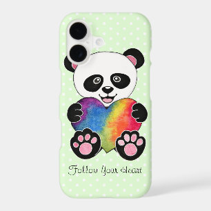 Watercolor Cute Panda With Rainbow Heart