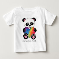 Watercolor Cute Panda With Rainbow Heart