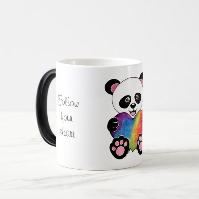 Watercolor Cute Panda With Rainbow Heart Magic Mug (Front Left)