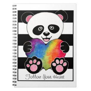 Watercolor Cute Panda With Rainbow Heart Notebook