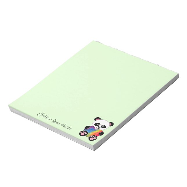 Watercolor Cute Panda With Rainbow Heart Notepad (Rotated)