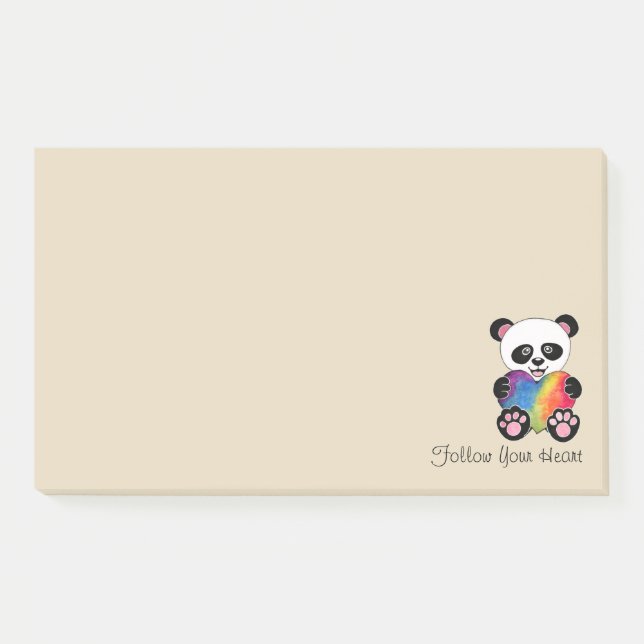 Watercolor Cute Panda With Rainbow Heart Post-it Notes (Front)