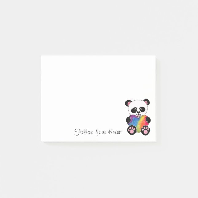 Watercolor Cute Panda With Rainbow Heart Post-it Notes (Front)