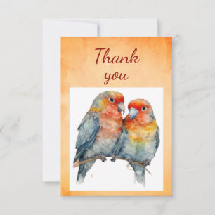 Watercolor Cute Parrot Bird Couple Art Thank You Card