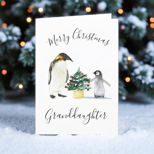 Watercolor Cute Penguin Merry Christmas Kids Holiday Card