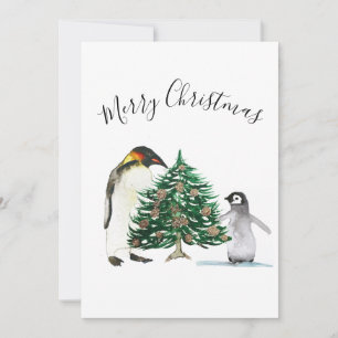 Watercolor Cute Penguin Merry Christmas Kids Invitation