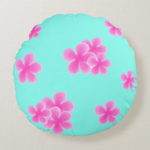 Watercolor cute pink aqua blue pattern  round cushion