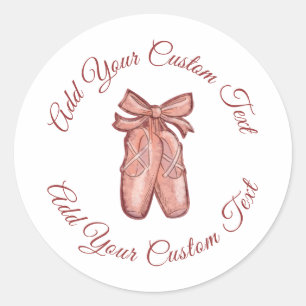 Watercolor Cute Pink Ballet Shoes Personalised Classic Round Sticker