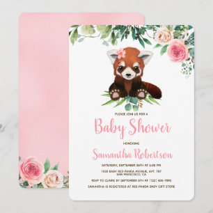 watercolor Cute Pink Bear Girl Baby Shower Invitation