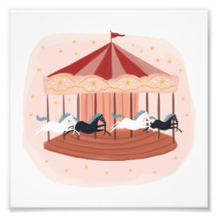 Watercolor Cute pink carousel Photo Print
