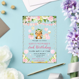 Watercolor Cute Pink Jungle Tiger Kids Birthday Acrylic Invitations