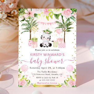 Watercolor Cute Pink Jungle Zebra Baby Shower Invitation