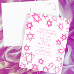 Watercolor Cute Pink Star of David Bar Bat Mitzvah Announcement Postcard<br><div class="desc">Perfect card to announce the upcoming date of a bat mitzvah, bar mitzvah or other Jewish celebration! Hand made watercolor art for you on the front and back side! FULLY CUSTOMIZABLE! Click on “Personalise” above to edit the text. Click "edit using design tool" to adjust the fonts, colours and placements...</div>