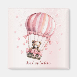 Watercolor Cute Pink Teddy Bear Hot Air Balloon Magnet