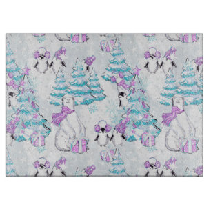 Watercolor Cute Polar Bear and Penguin Friends Cutting Board