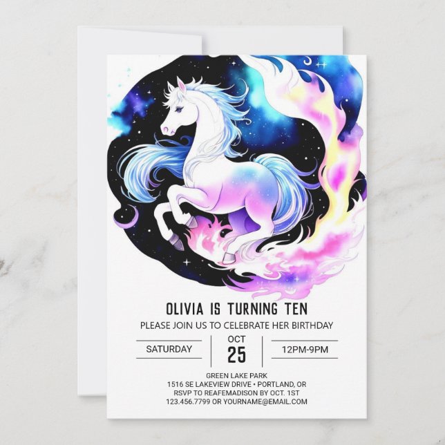 Watercolor Cute Pony Birthday Invitation (Front)