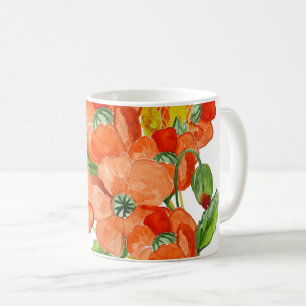 Watercolor cute poppy flowers coffee mug