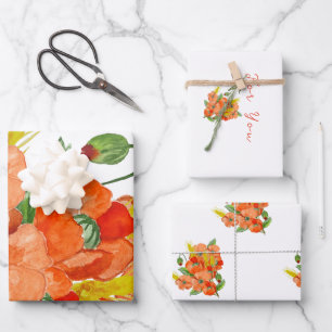 Watercolor cute poppy flowers wrapping paper sheet