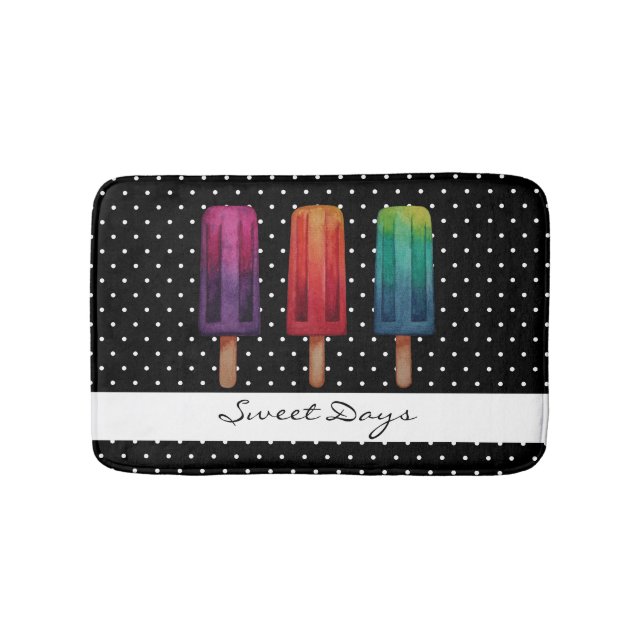 Watercolor Cute Popsicle Ice Creams Bath Mat (Front)