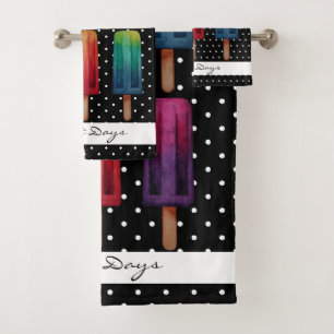 Watercolor Cute Popsicle Ice Creams Bath Towel Set