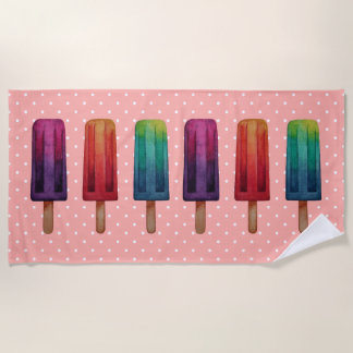 Watercolor Cute Popsicle Ice Creams Beach Towel