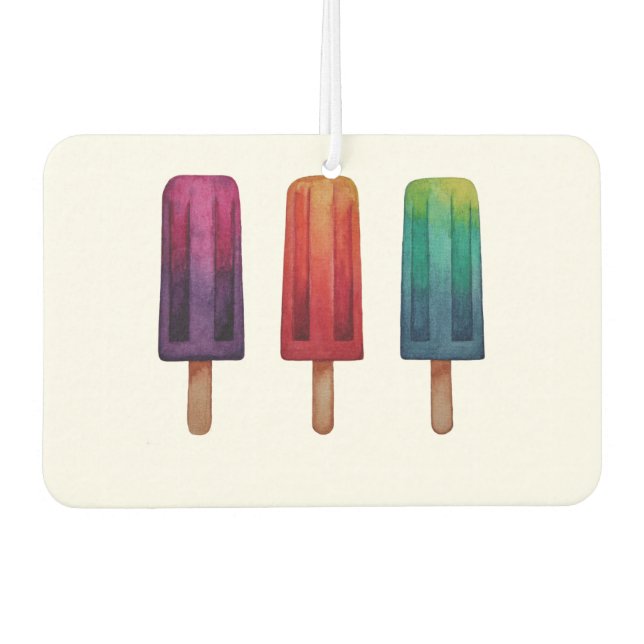 Watercolor Cute Popsicle Ice Creams Car Air Freshener (Front)